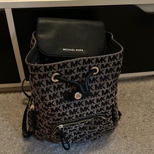 Michael Kors Monogram Black and Tan Backpack